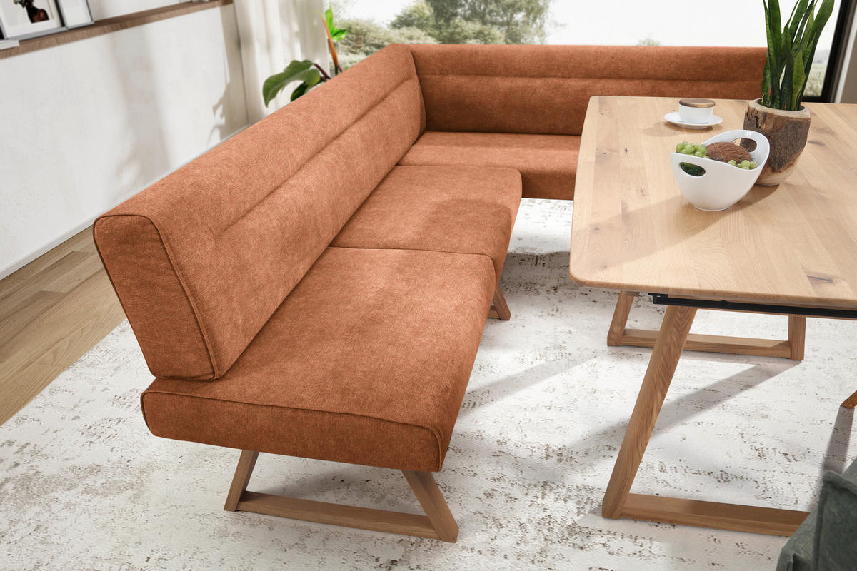 ECKBANK 230/170 cm Mikrofaser, Lederlook (vegan) Eichefarben, Cognac Wildeiche massiv   - Eichefarben/Cognac, KONVENTIONELL, Holz/Textil (230/170cm) - Moderano