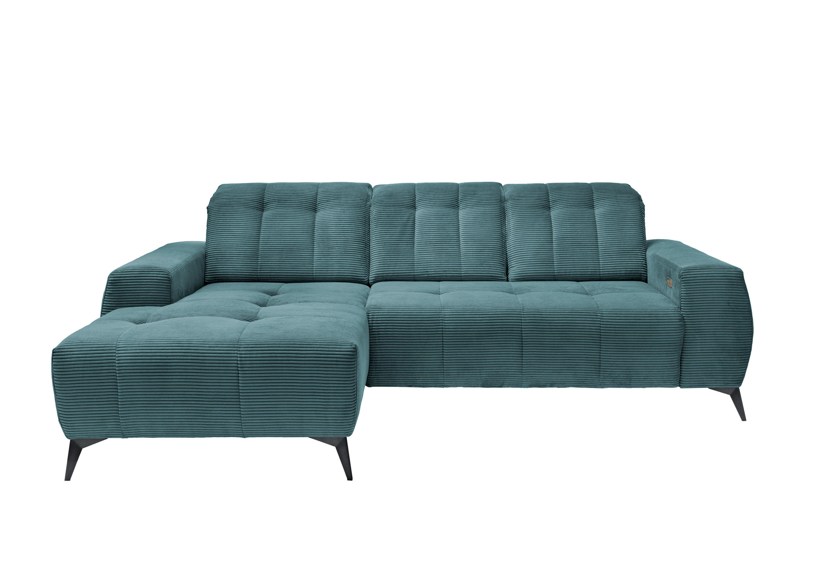 ECKSOFA in Cord Petrol - Petrol/Schwarz, Modern, Textil/Metall (180/258cm) - Livetastic