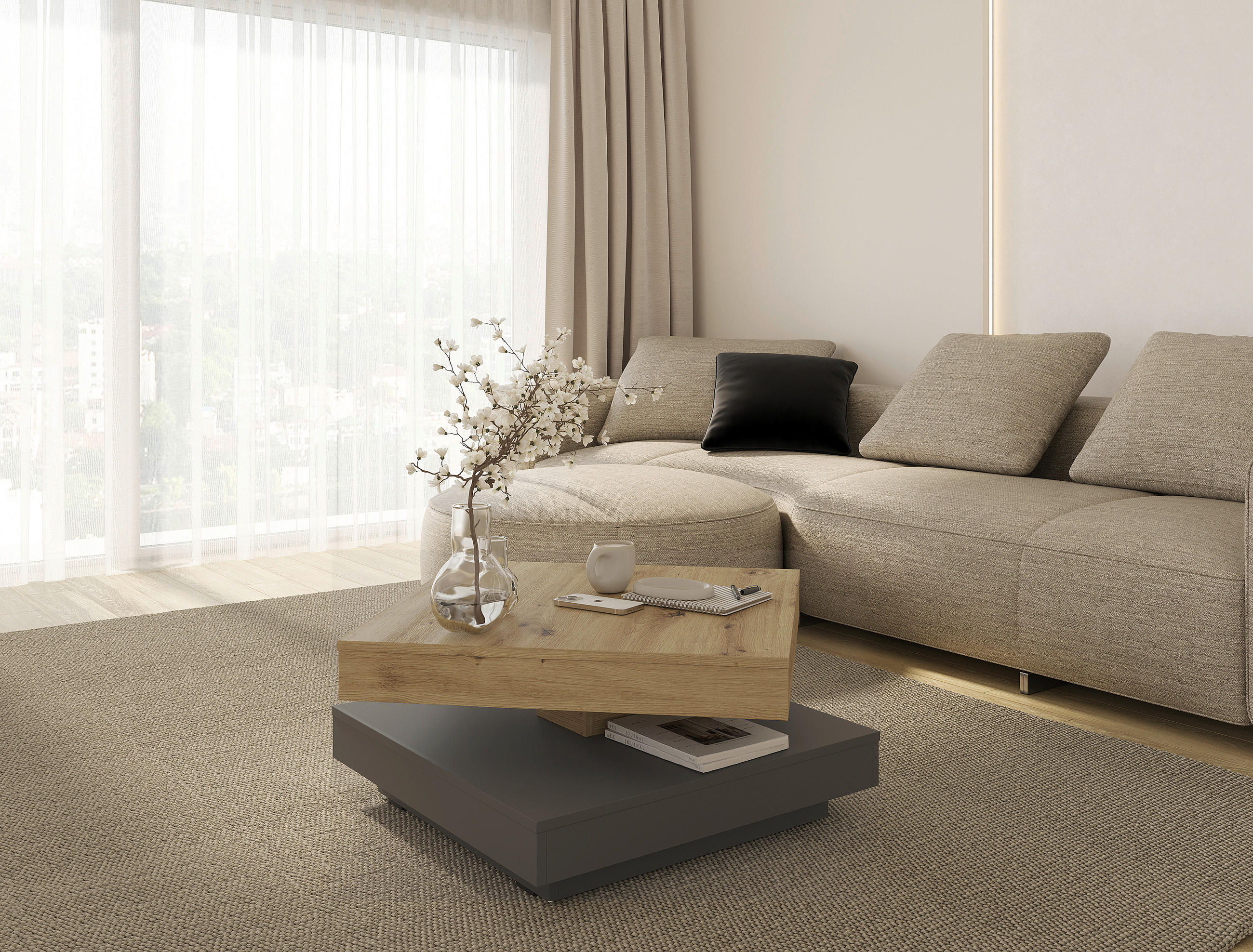 COUCHTISCH 70/70/34 cm quadratisch Anthrazit, Eiche Artisan  - Anthrazit/Schwarz, Design, Holzwerkstoff/Kunststoff (70/70/34cm) - Xora