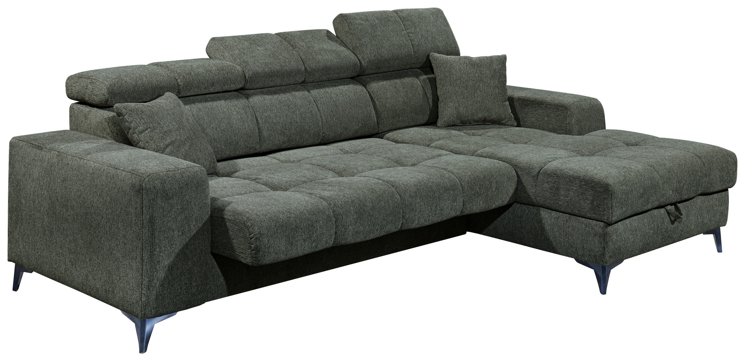 ECKSOFA in Chenille Dunkelgrün  - Dunkelgrün/Schwarz, Konventionell, Kunststoff/Textil (268/172cm) - MID.YOU