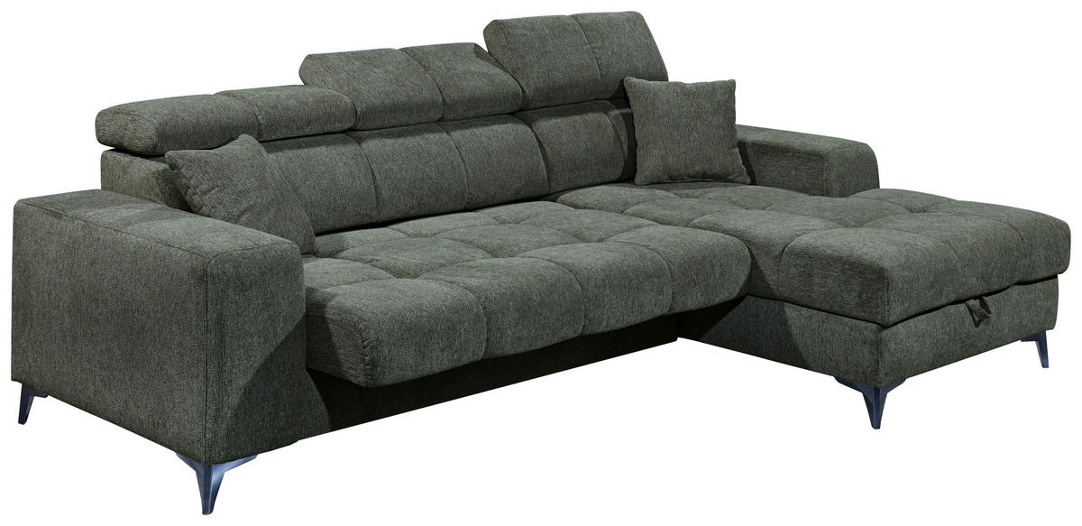 ECKSOFA in Chenille Dunkelgrün  - Dunkelgrün/Schwarz, Konventionell, Kunststoff/Textil (268/172cm) - MID.YOU