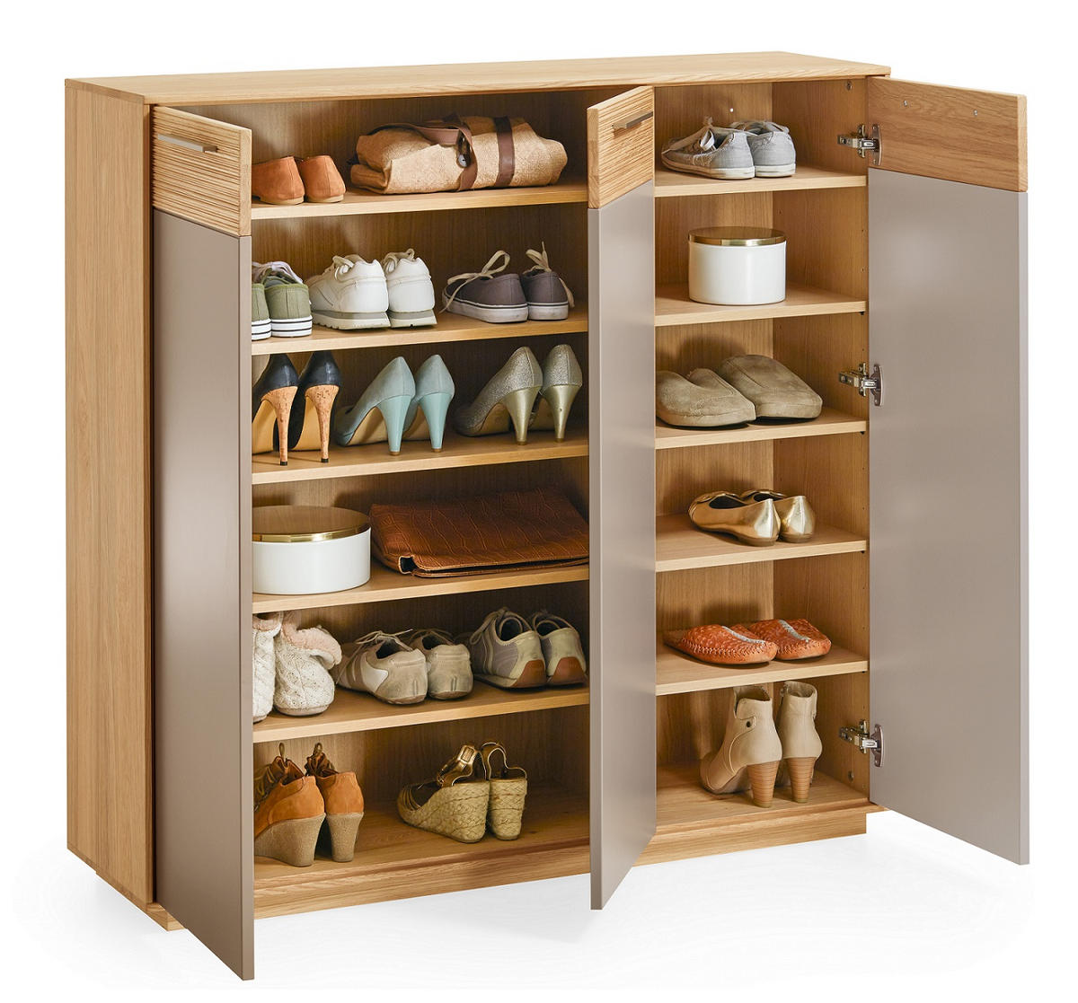 SCHUHSCHRANK Eiche furniert, massiv, teilmassiv Taupe, Eichefarben  - Taupe/Eichefarben, Design, Holz/Holzwerkstoff (127/124/37cm)