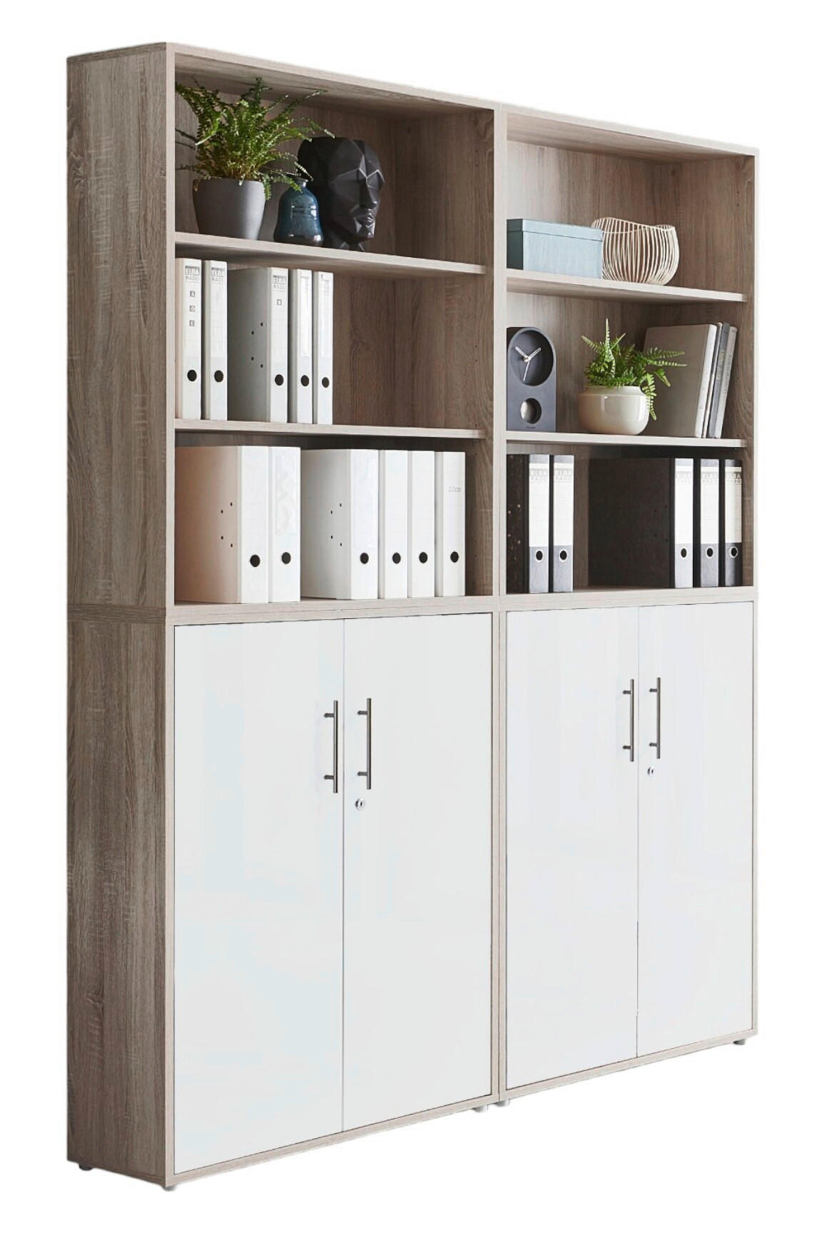 Mid.you Aktenschrank Office Edition - SW Set 11 Weiß, Sonoma Eiche 169x227x33 cm
