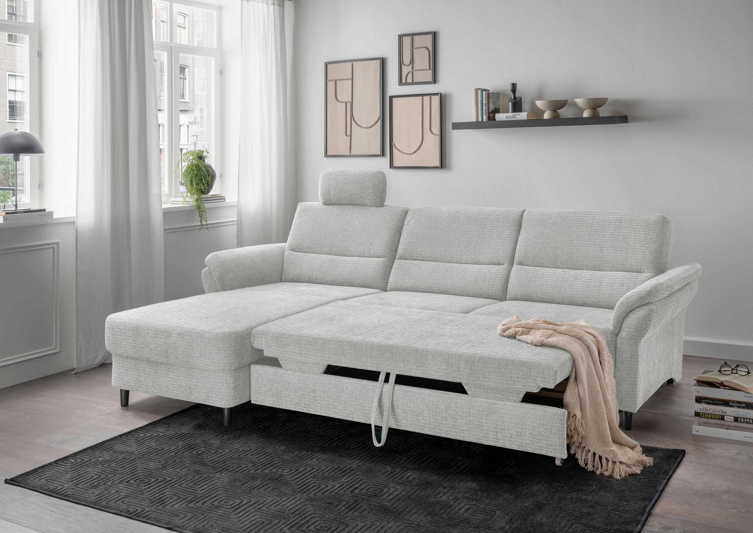 ECKSOFA in Mikrofaser Weiß  - Schwarz/Weiß, MODERN, Holz/Textil (176/279cm) - Livetastic