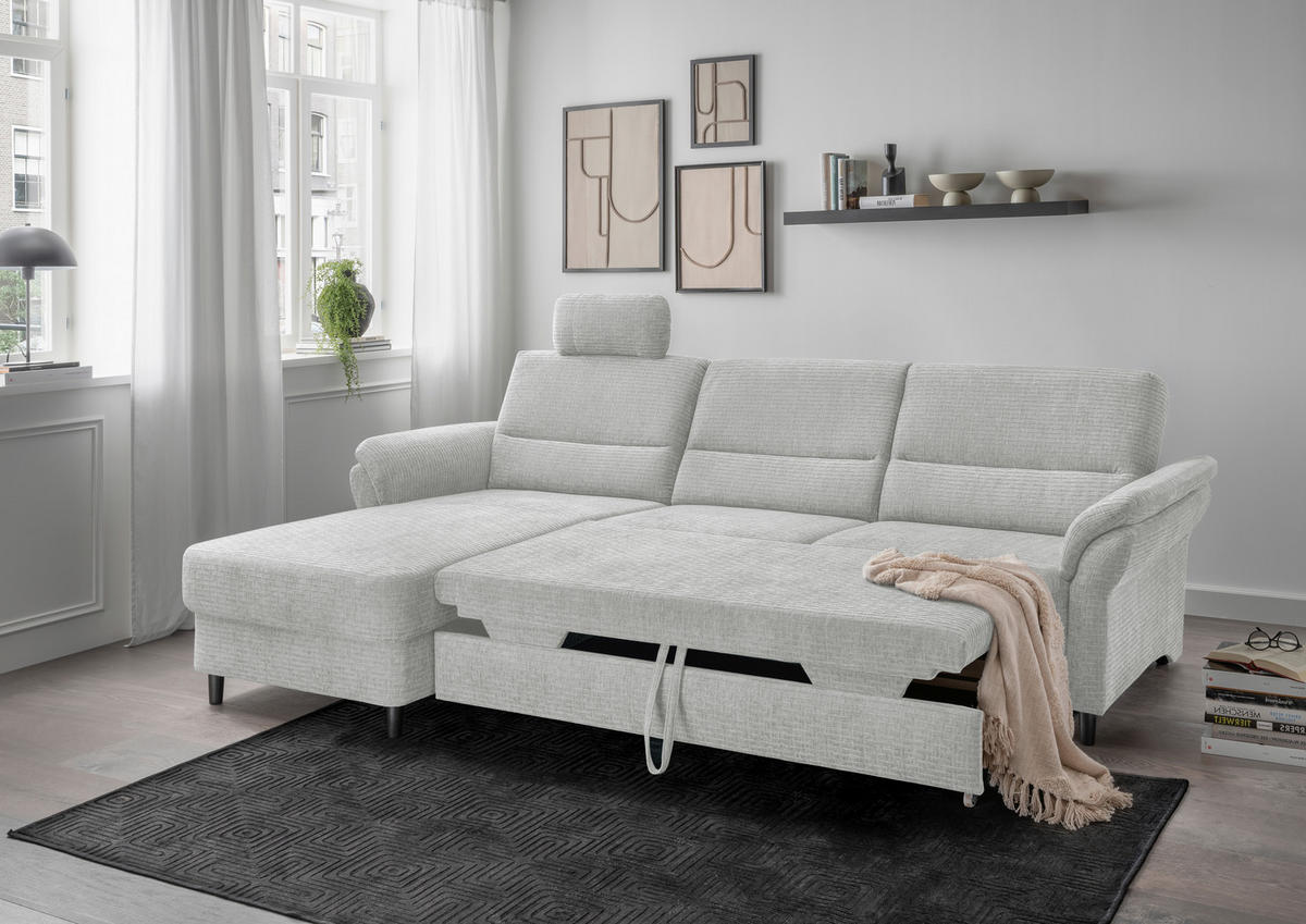 ECKSOFA in Mikrofaser Weiss  - Weiss/Schwarz, Modern, Holz/Textil (176/279cm) - Livetastic