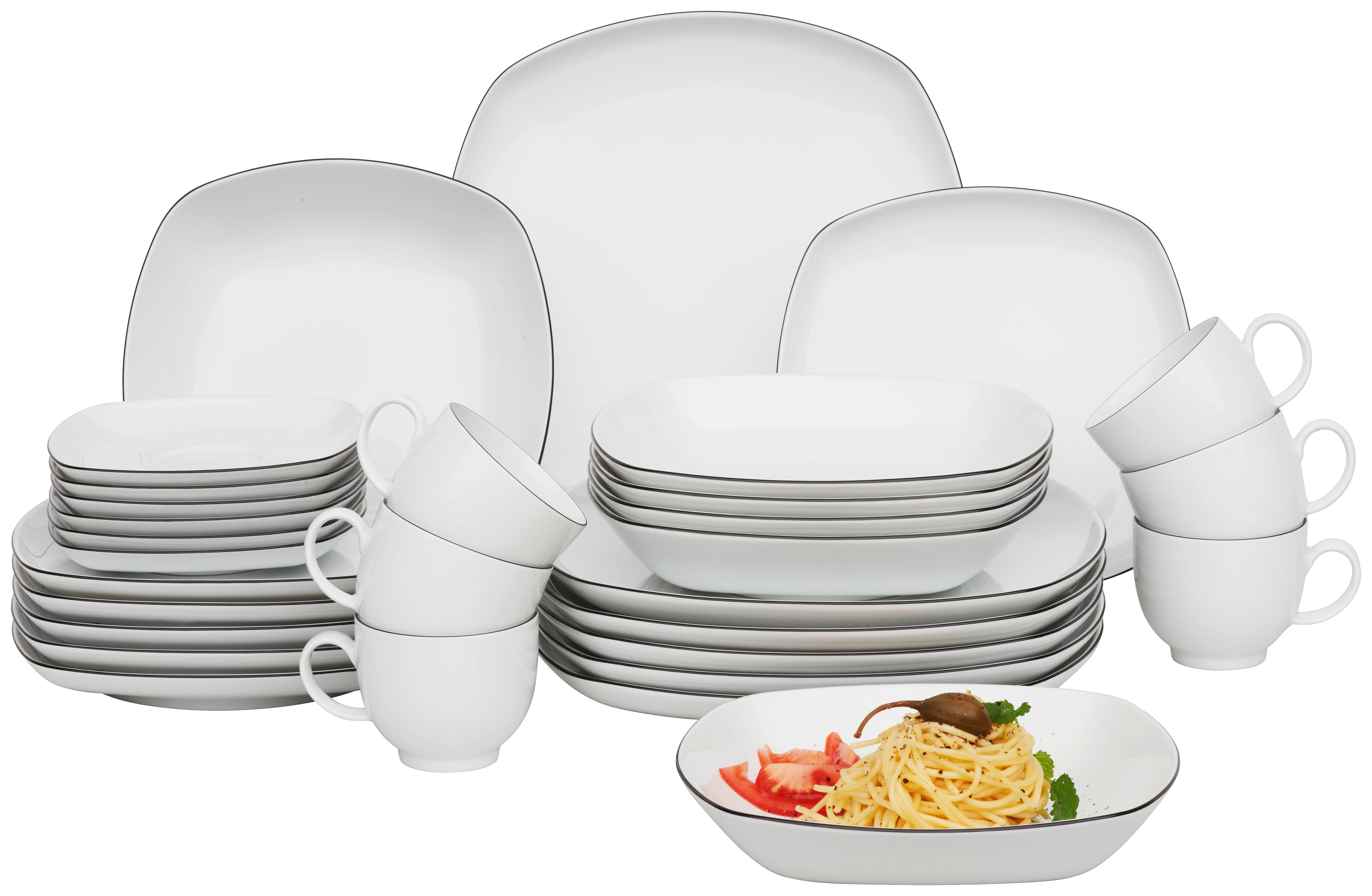 KOMBINOVANÁ SOUPRAVA, 30dílné, porcelán - bílá/černá, Design, keramika - Seltmann Weiden
