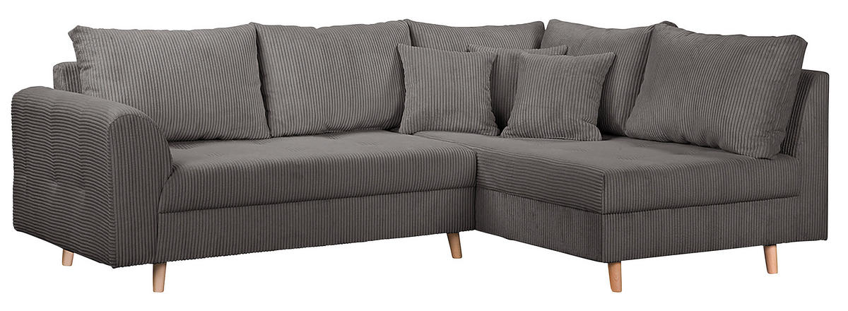 ECKSOFA Ariella in Cord Dunkelgrau  231/161 cm  - Dunkelgrau/Naturfarben, Design, Holz/Textil (231/161cm) - Livetastic