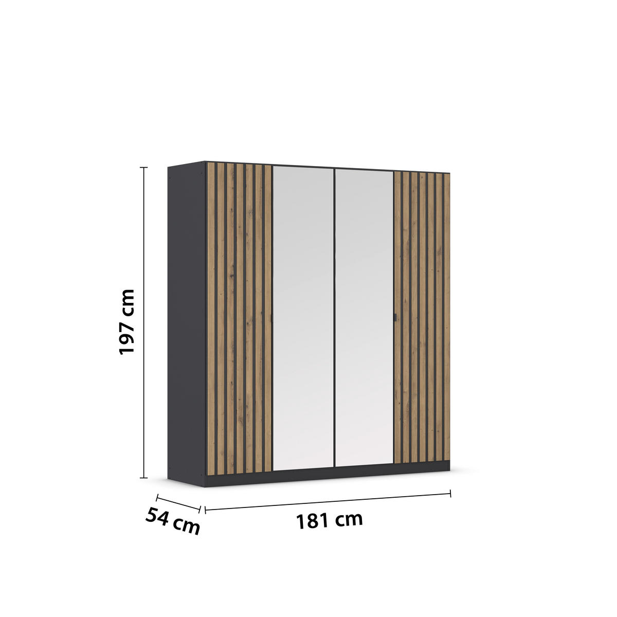 DREHTÜRENSCHRANK 181/197/56 cm,  in Grau, Eiche Artisan, 4-türig  - Eiche Artisan/Grau, MODERN, Holzwerkstoff/Metall (181/197/56cm) - Rauch Möbel