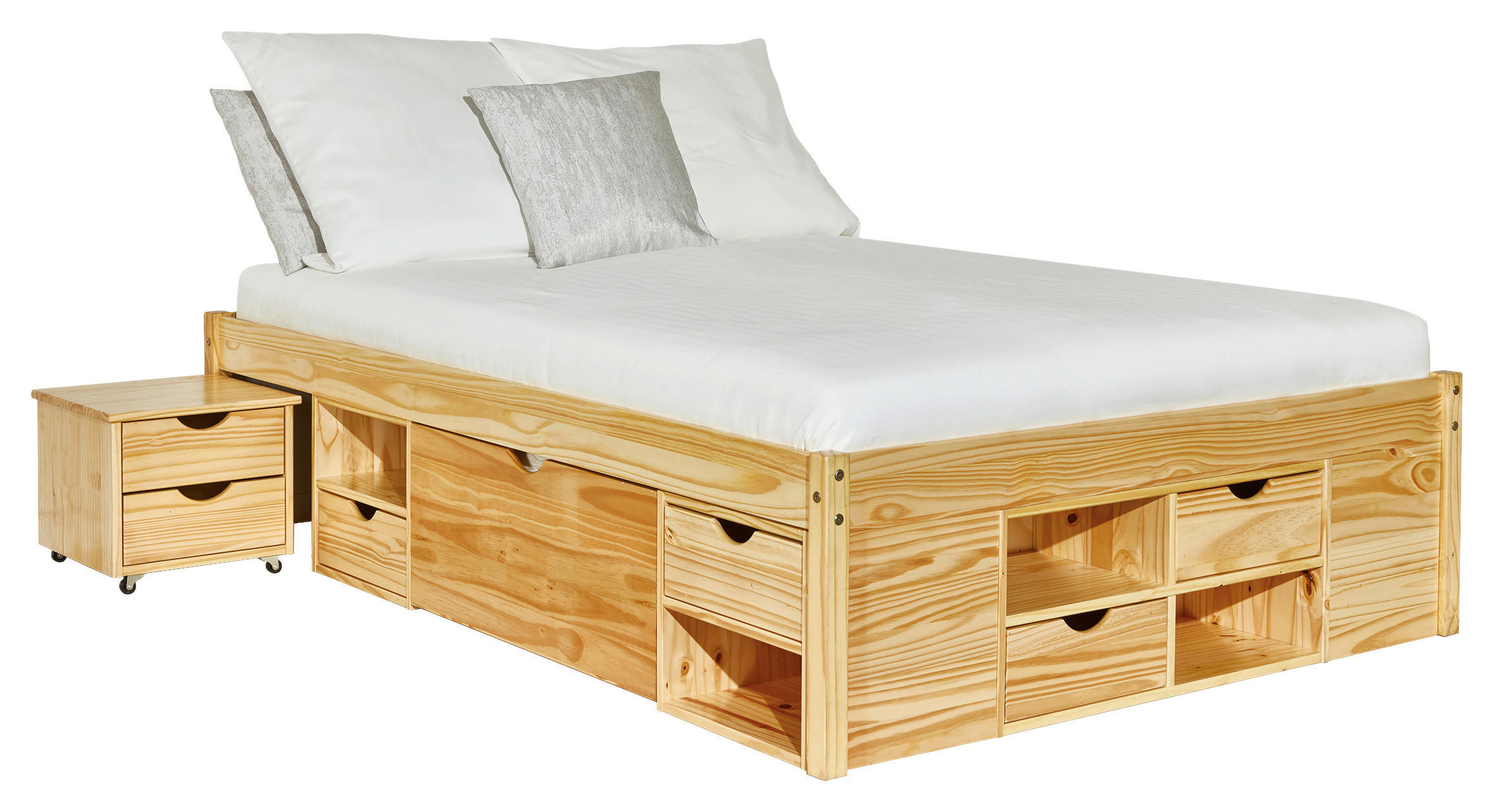 Stauraumbett in Naturfarbe 140/200 cm  in Naturfarben   - Naturfarben, Basics, Holz (140/200cm) - MID.YOU