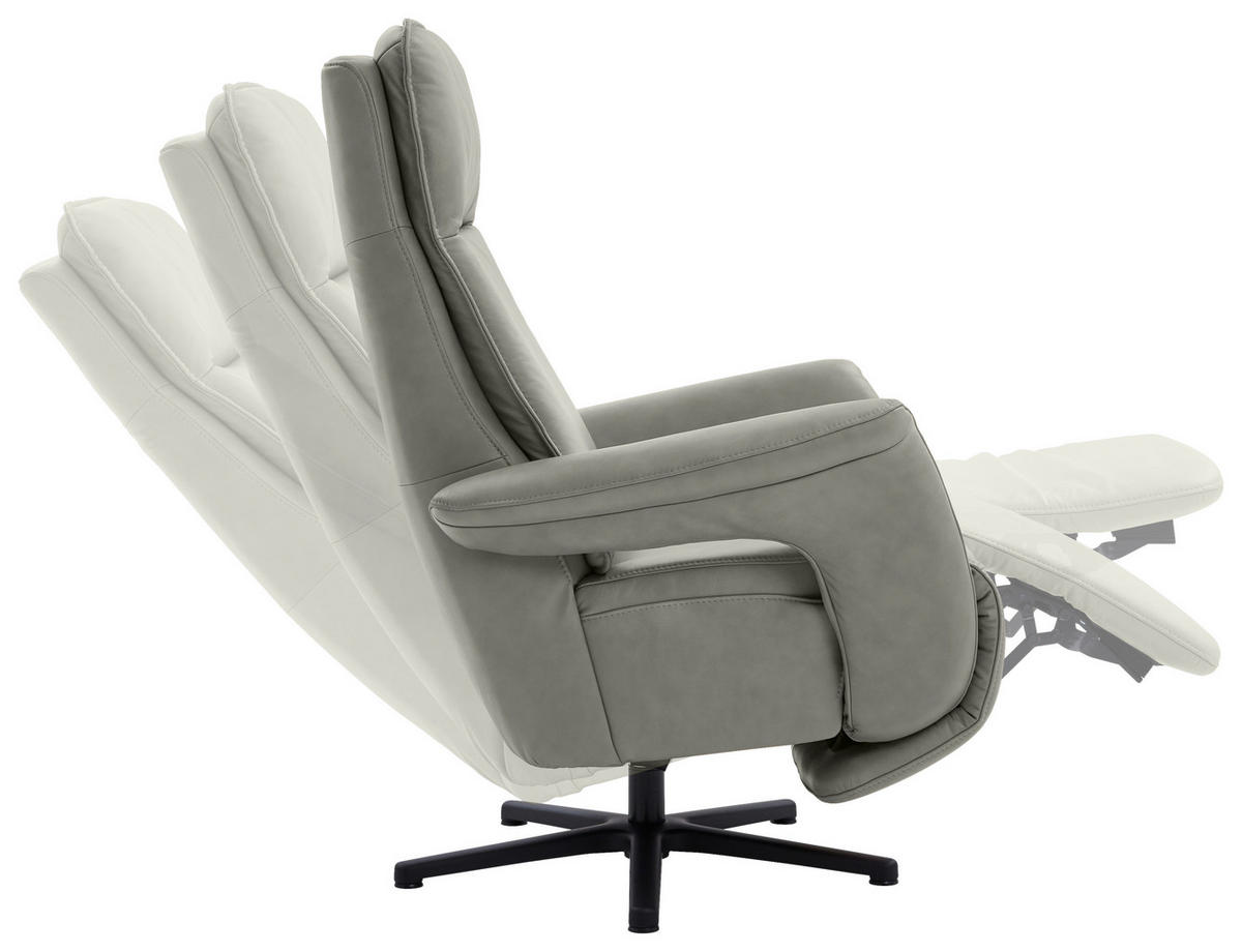 RELAXSESSEL in Leder Grau  - Schwarz/Grau, Design, Leder/Metall (83/112/87-174cm) - Valdera