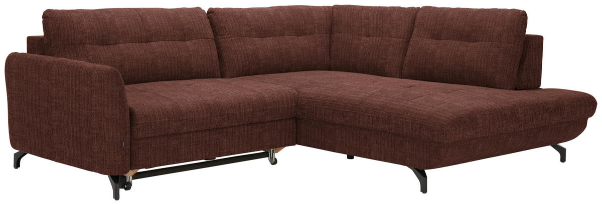 ECKSOFA in Flachgewebe, Leinenoptik Rotbraun  - Rotbraun/Schwarz, Modern, Textil/Metall (247/208cm) - Xora
