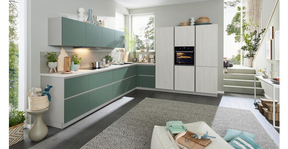 EINBAUKÜCHE - Eiche Bianco/Grün, Design, Holzwerkstoff - Novel