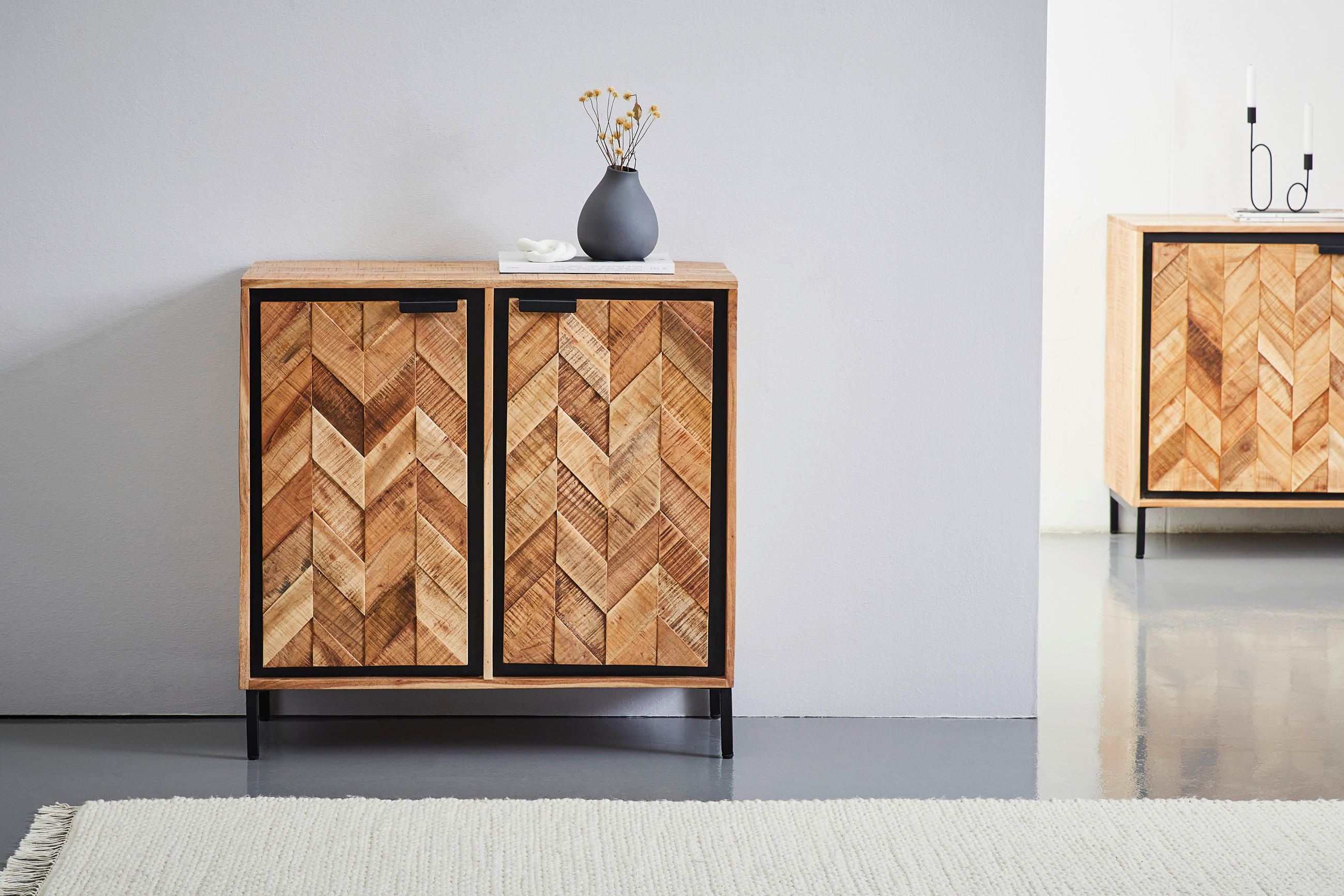 SIDEBOARD  in 88/85/40 cm  - Schwarz/Akaziefarben, MODERN, Holz/Metall (88/85/40cm) - Livetastic