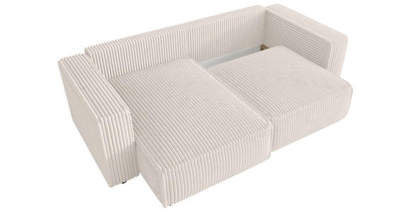 ECKSOFA Creme Cord Zierkissen, Rückenkissen, Schlaffunktion, Rücken echt  - Creme/Schwarz, MODERN, Kunststoff/Textil (153/250cm) - Xora
