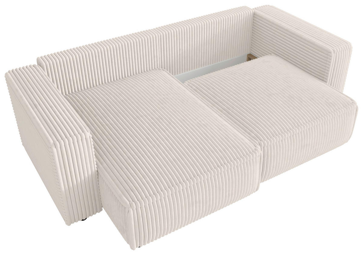 ECKSOFA Creme Cord Zierkissen, Rückenkissen, Schlaffunktion, Rücken echt  - Creme/Schwarz, MODERN, Kunststoff/Textil (153/250cm) - Xora