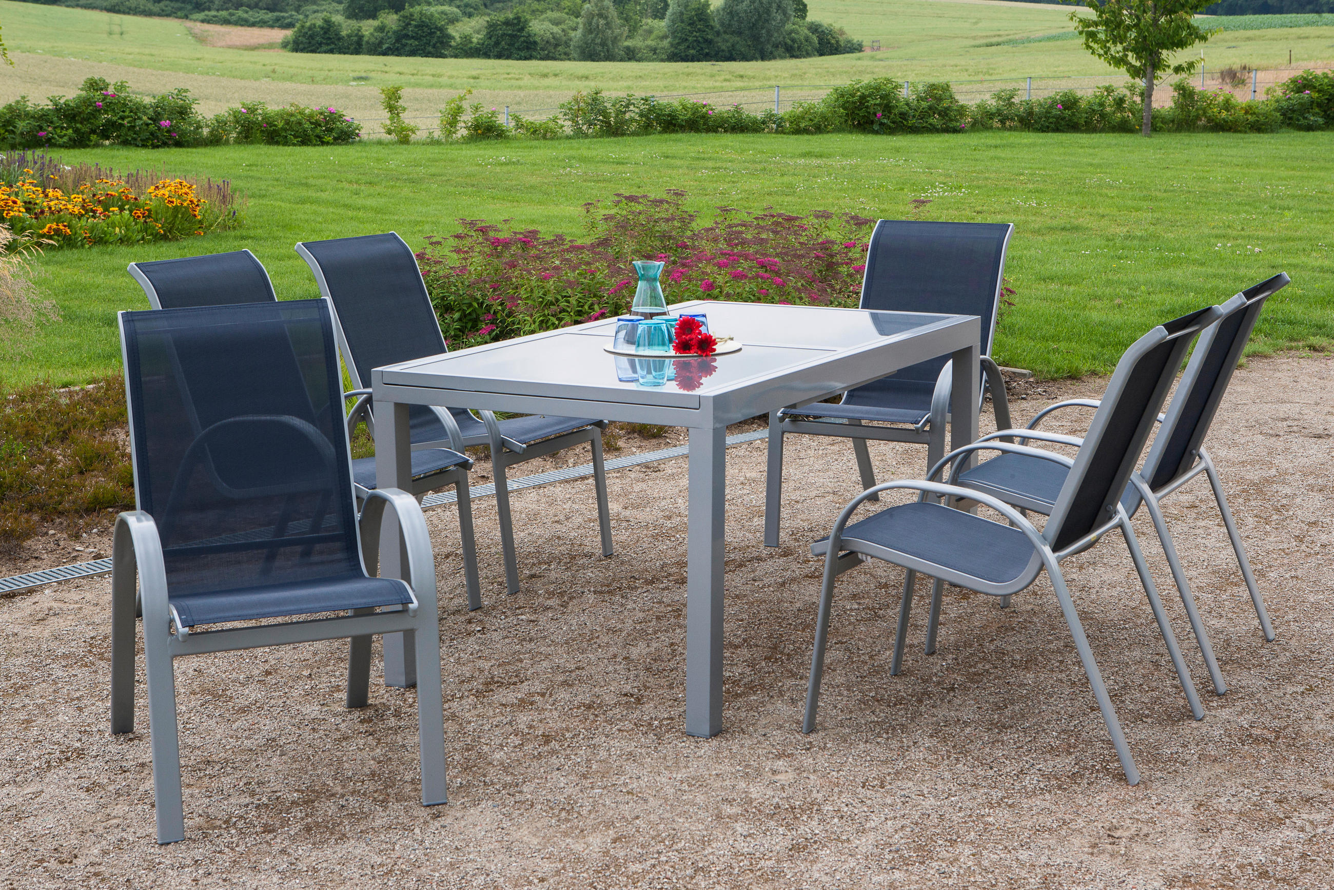 GARTENSET Aluminium - Blau/Silberfarben, MODERN, Textil/Metall - Gardenson
