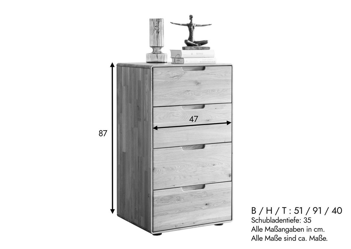 KOMMODE , 51/91/40 cm, 4 Schublade(n)  - Wildeiche, Design, Holz (51/91/40cm) - Livetastic