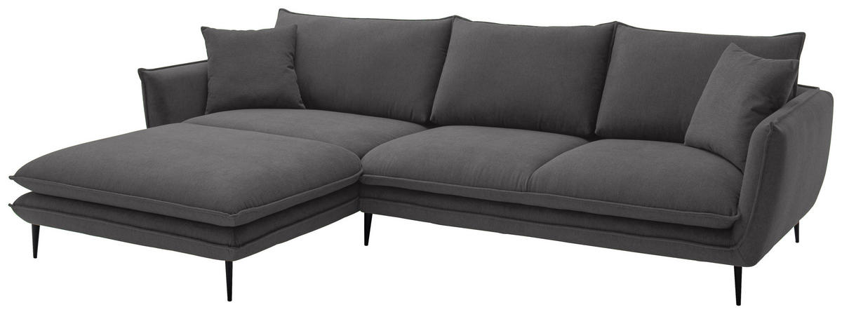 ECKSOFA Taupe Webstoff  - Taupe/Schwarz, KONVENTIONELL, Textil/Metall (196/304cm) - Hom`in