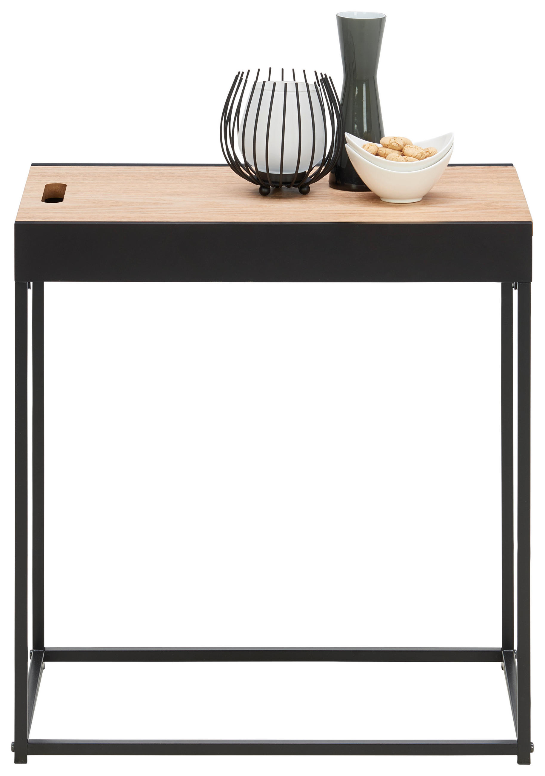 PRÍRUČNÝ STOLÍK, dub, prírodná farba, čierna - čierna/prírodná farba, Design, kov/drevo (30/50/55cm) - Carryhome