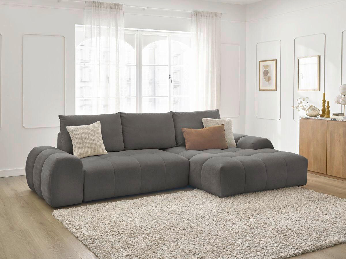 ECKSCHLAFSOFA EVEREST  mit Rücken echt, Armteil links, Armteil rechts Struktur Dunkelgrau  - Dunkelgrau/Schwarz, MODERN, Kunststoff/Textil (318/180cm) - Livetastic