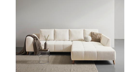 ECKSOFA in Flachgewebe Creme  306/202 cm  - Buchefarben/Creme, KONVENTIONELL, Holz/Textil (306/202cm) - Carryhome