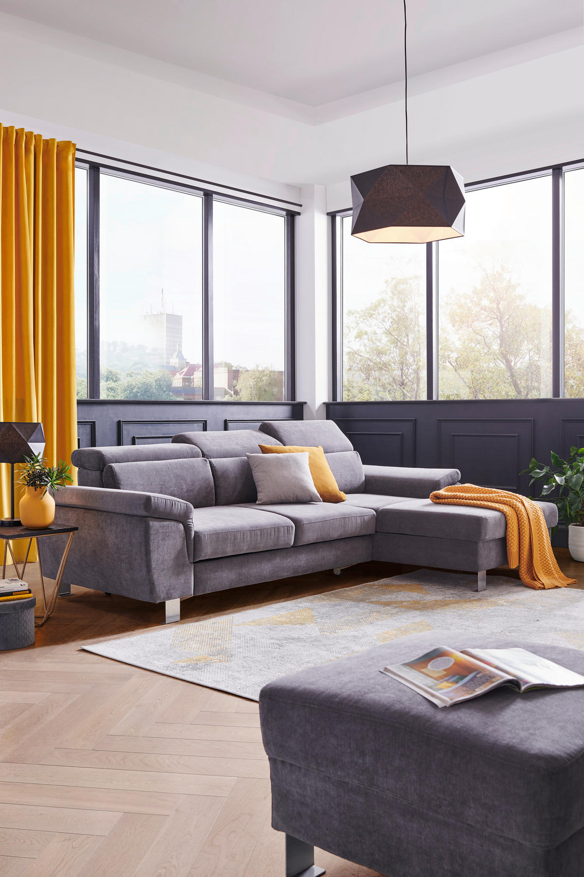 ECKSOFA in Webstoff Grau  - Silberfarben/Grau, Design, Textil/Metall (167/250cm) - Xora