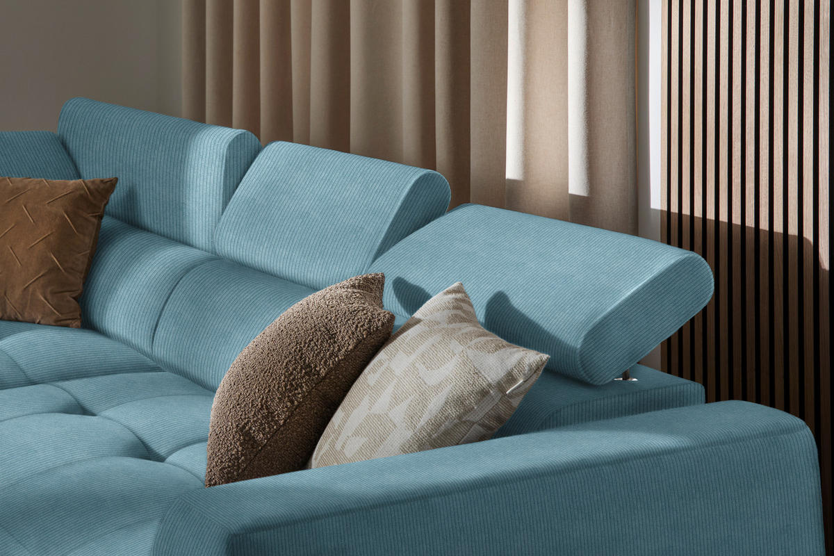 ECKSOFA in Feincord Türkis  - Türkis/Schwarz, Design, Kunststoff/Textil (205/284cm) - MID.YOU