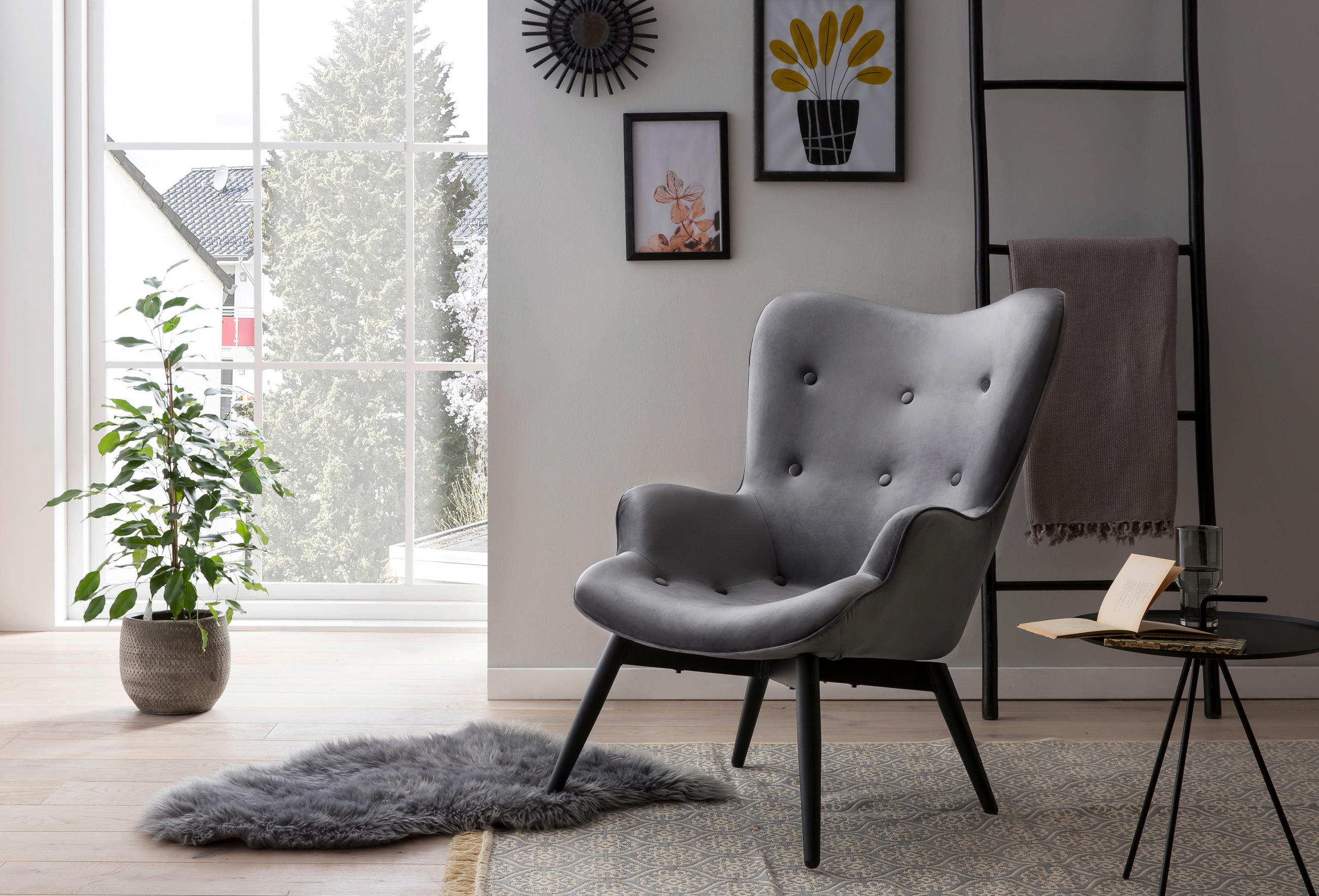 SESSEL in Samt Grau, Schwarz  - Schwarz/Grau, MODERN, Textil/Metall (80/92/99cm) - Livetastic