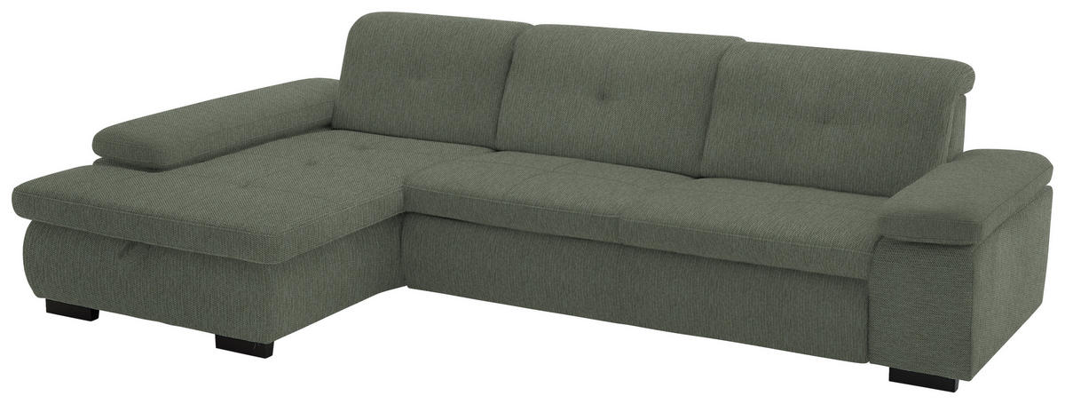ECKSOFA in Flachgewebe Dunkelgrün  - Dunkelgrün/Schwarz, Design, Textil/Metall (174/297cm) - Beldomo Style