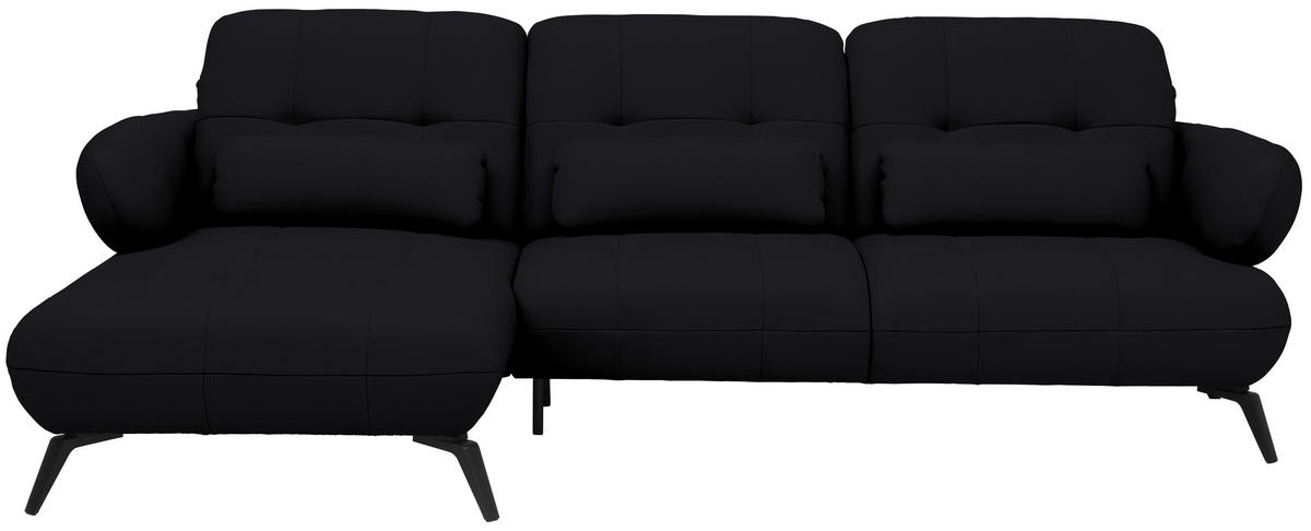 ECKSOFA  in Flachgewebe Schwarz Rücken echt, Kopfteilverstellung  180/282 cm  - Schwarz, MODERN, Textil/Metall (180/282cm) - Novel