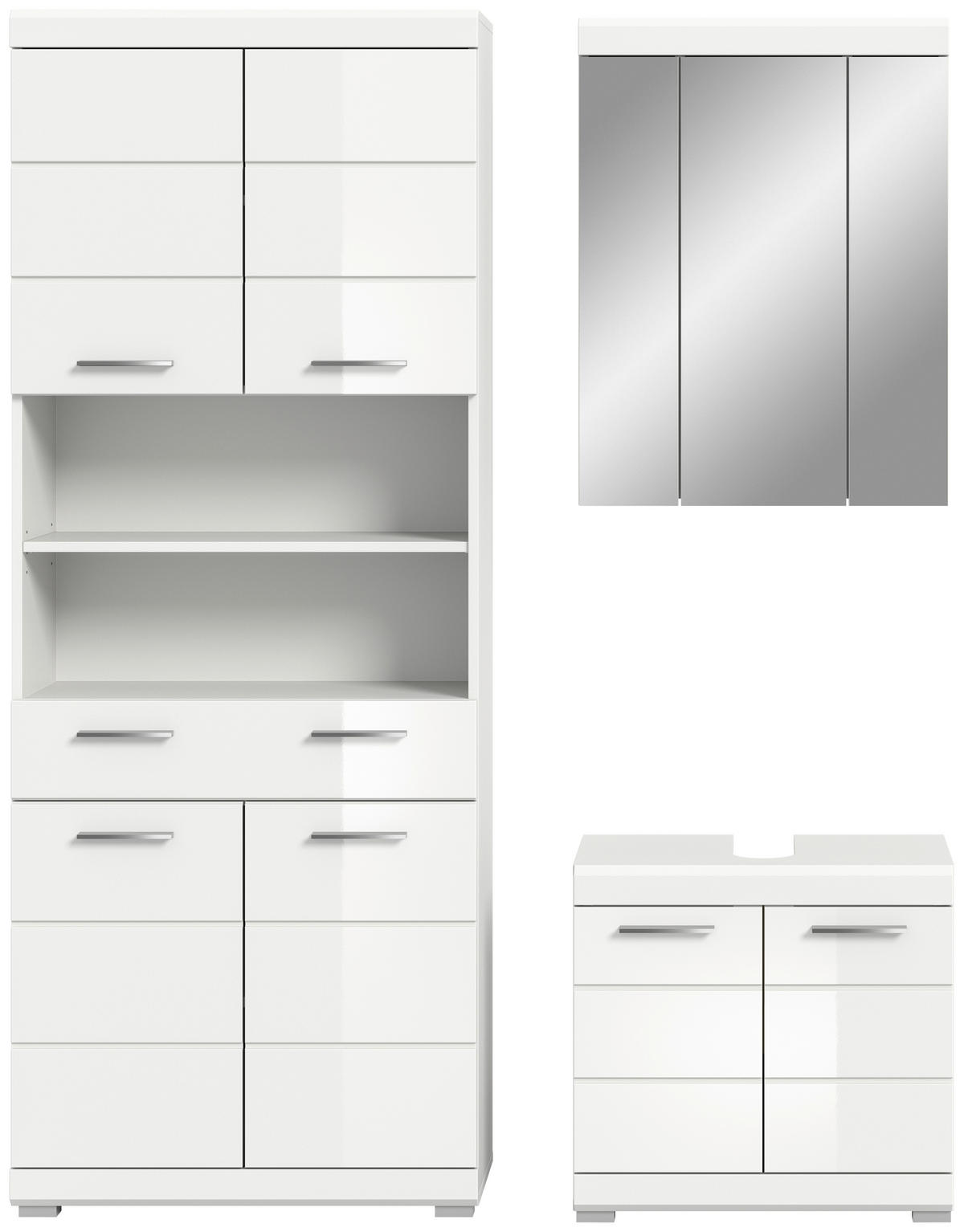 BADEZIMMER 3-teilig  in  - Weiß Hochglanz/Silberfarben, MODERN, Holzwerkstoff/Kunststoff (134cm) - MID.YOU