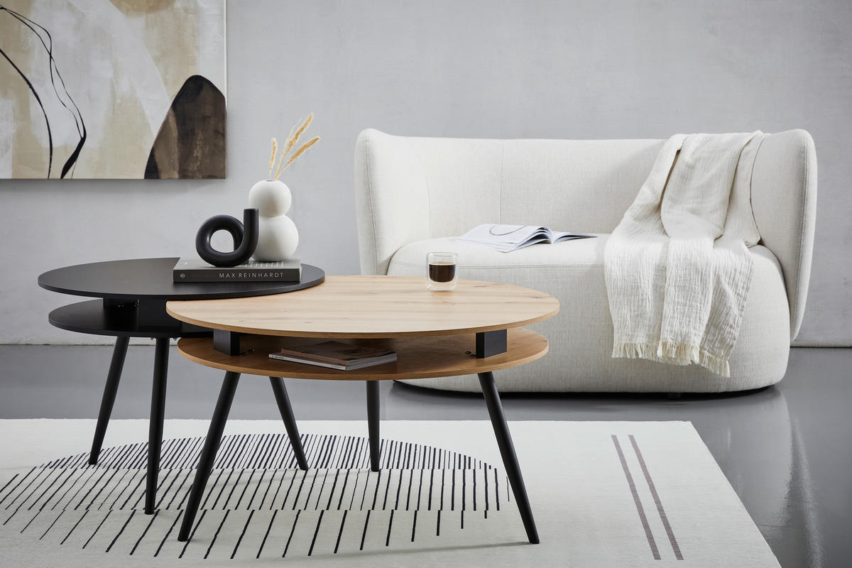 Set Măsuțe De Cafea din material pe bază de lemn, 90/90/51 cm - stejar sălbatic/negru, Basics, material pe bază de lemn (90/90/51cm) - P & B