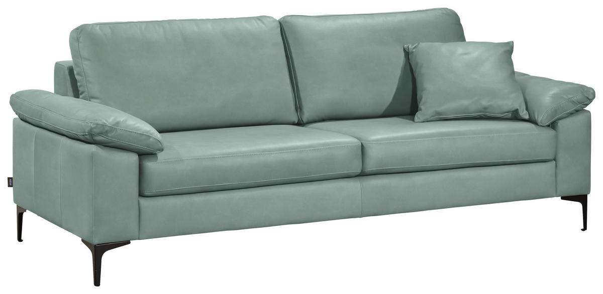 2,5-SITZER  in Echtleder Hellblau   - Schwarz/Hellblau, Design, Leder/Metall (204/83/97cm) - Schöner Wohnen