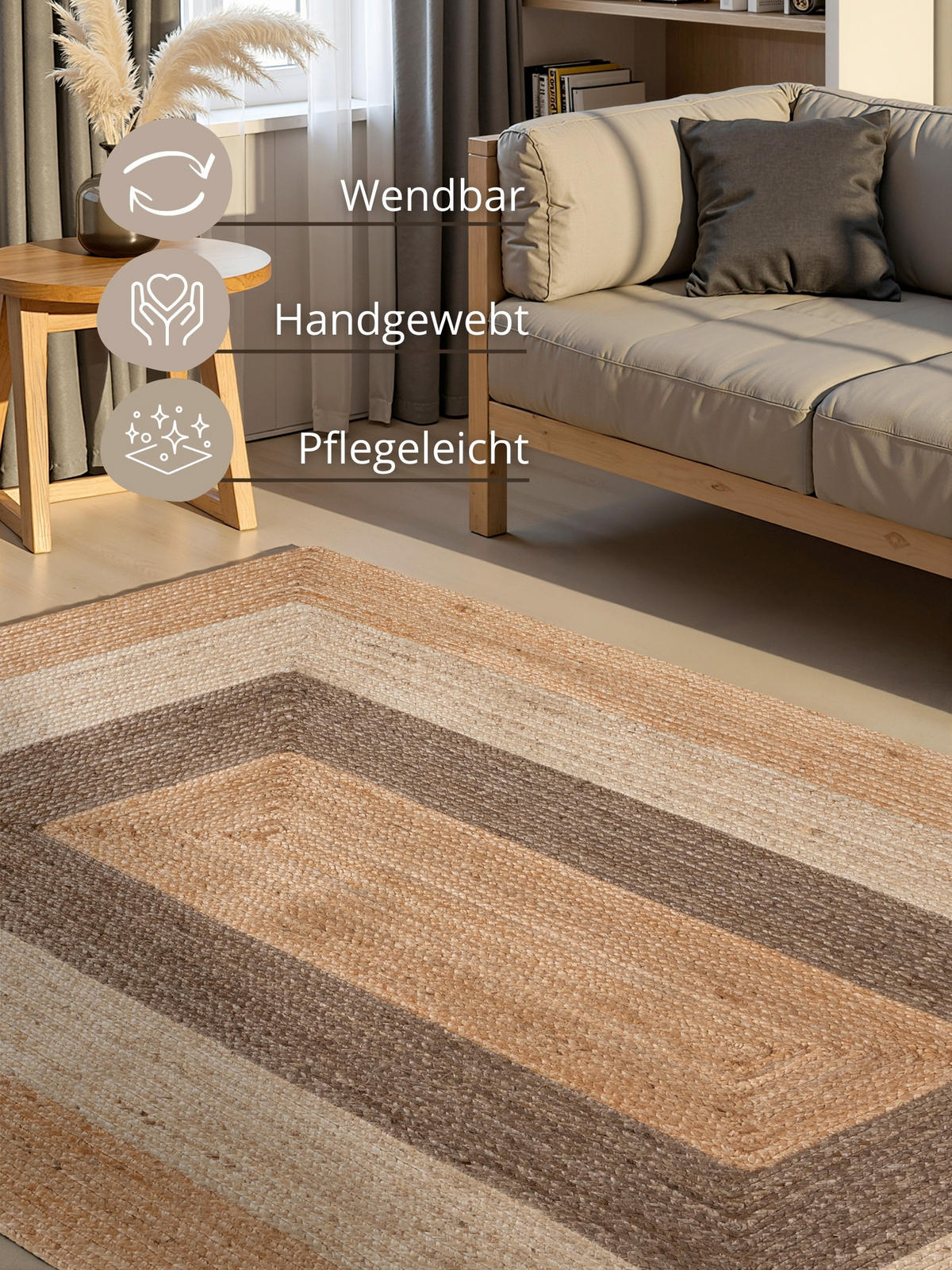 JUTETEPPICH 160/230 cm Juno Multicolor, Goldbraun rechteckig  - Goldbraun/Multicolor, Natur, Textil (160/230cm) - Hanse Home