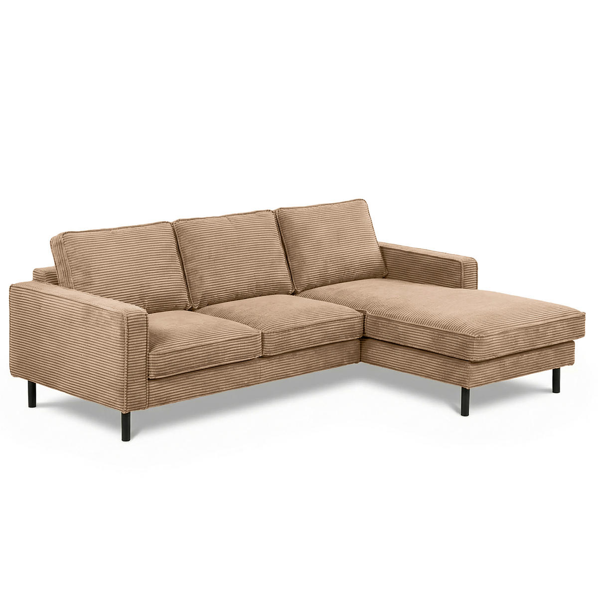 ECKSOFA Hellbraun Cord Bettkasten, Schlaffunktion, Rücken echt  - Hellbraun/Schwarz, Design, Textil/Metall (238/166cm) - Livetastic