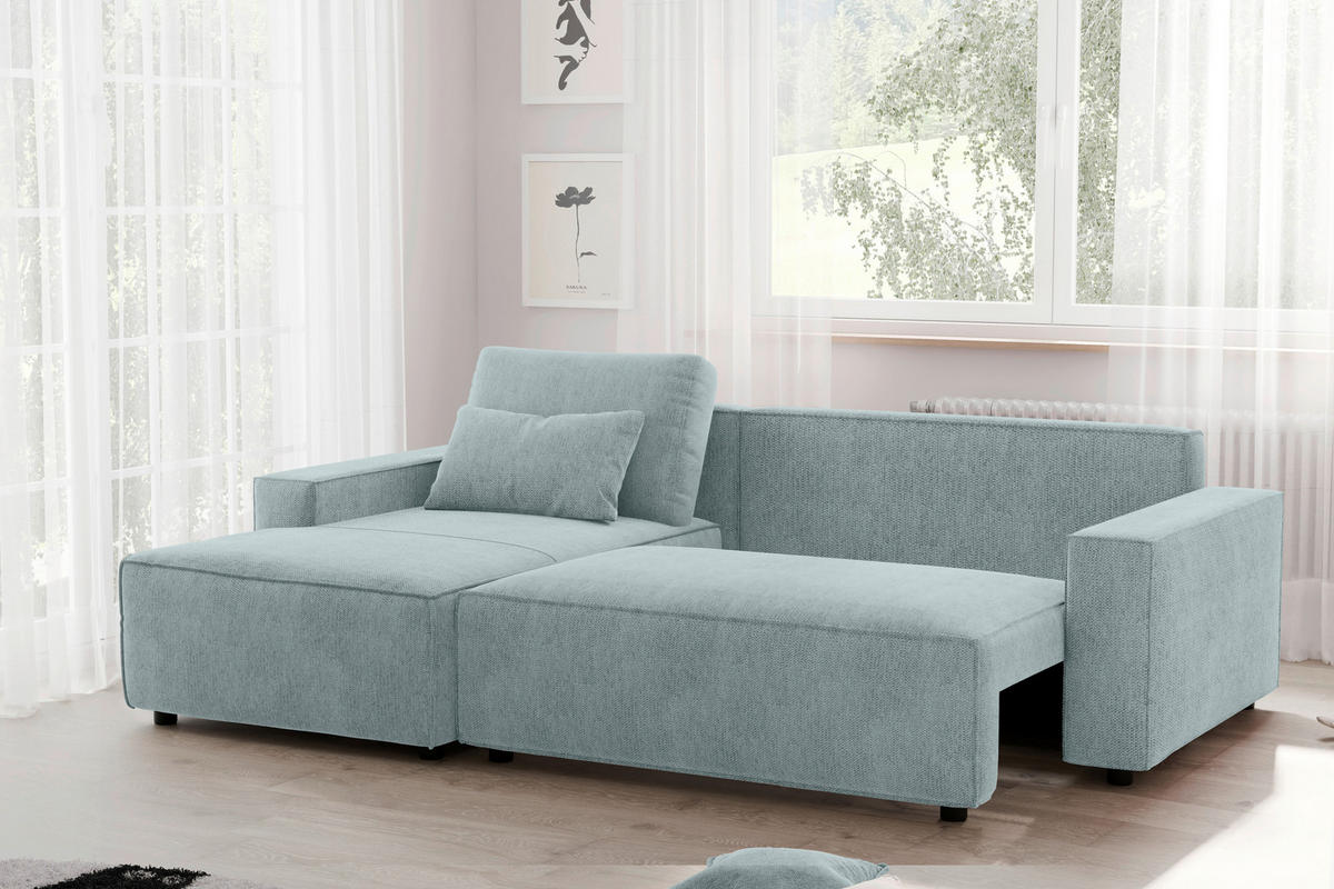 ECKSCHLAFSOFA  mit Rücken echt Chenille Mintgrau  - Mintgrau/Schwarz, MODERN, Kunststoff/Textil (154/247cm) - Livetastic