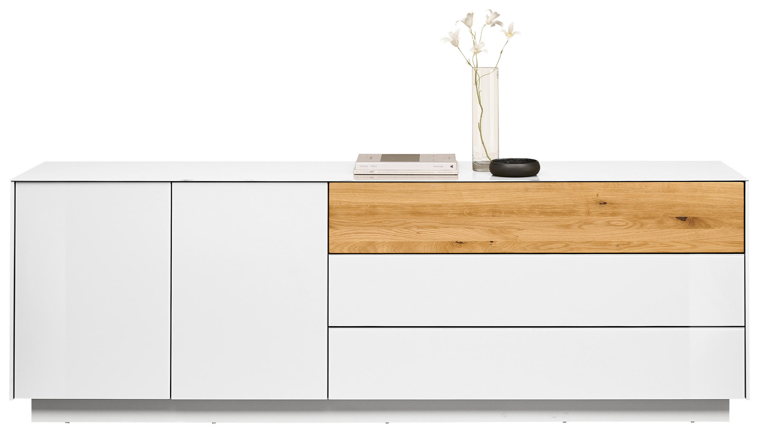 TV-SZEKRÉNY 207/69/42 cm  - tölgyfa/fehér, Design, faalapú anyag/Üveg (207/69/42cm) - Novel