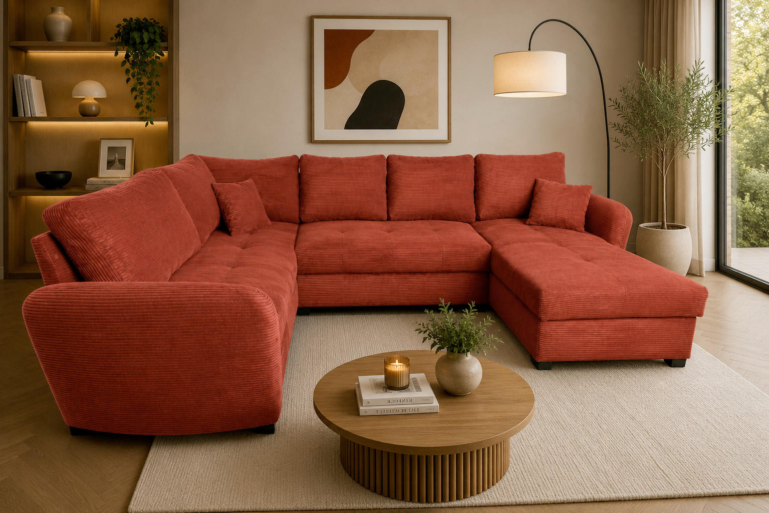 WOHNLANDSCHAFT SORINA Orange Cord  - Schwarz/Orange, Design, Kunststoff/Textil (202/305/157cm) - MID.YOU