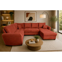 WOHNLANDSCHAFT SORINA Orange Cord  - Schwarz/Orange, Design, Kunststoff/Textil (202/305/157cm) - MID.YOU