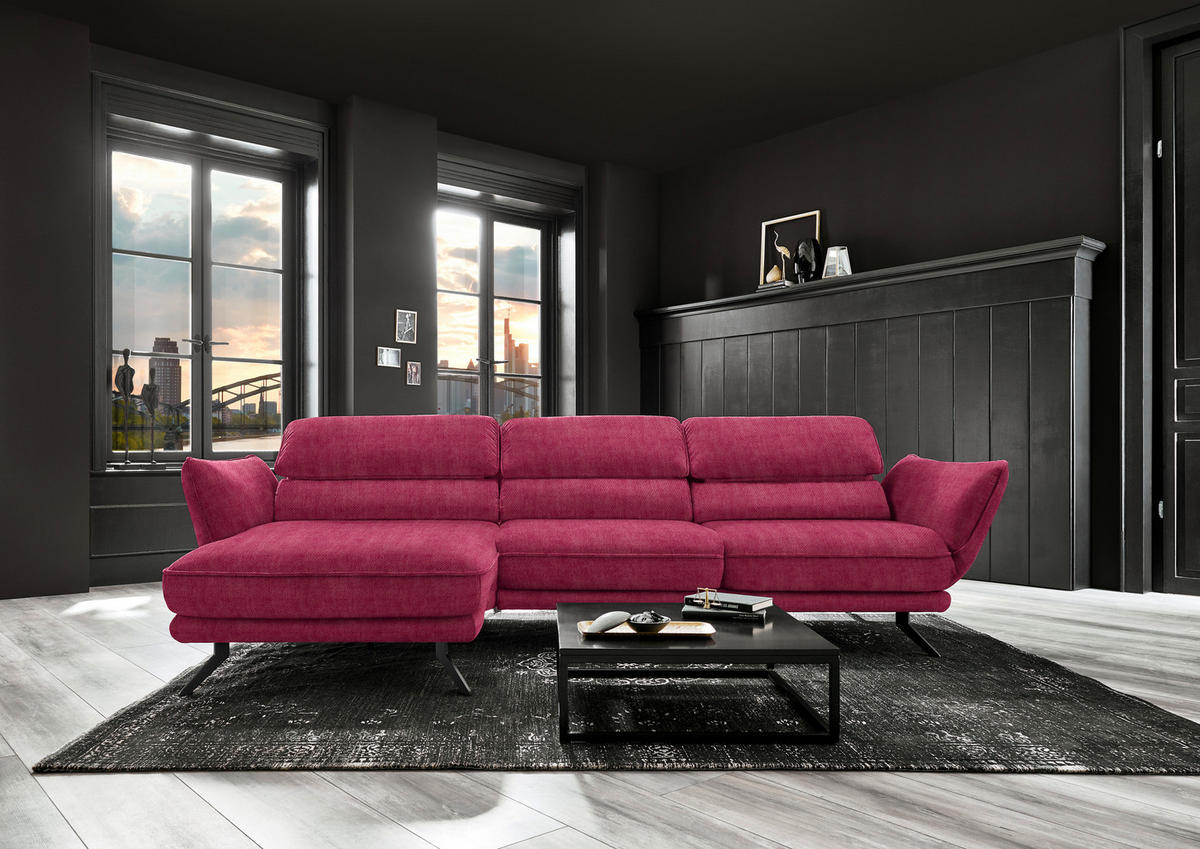 ECKSOFA in Velours Beere  - Beere/Schwarz, Design, Textil/Metall (153/283cm) - Valdera