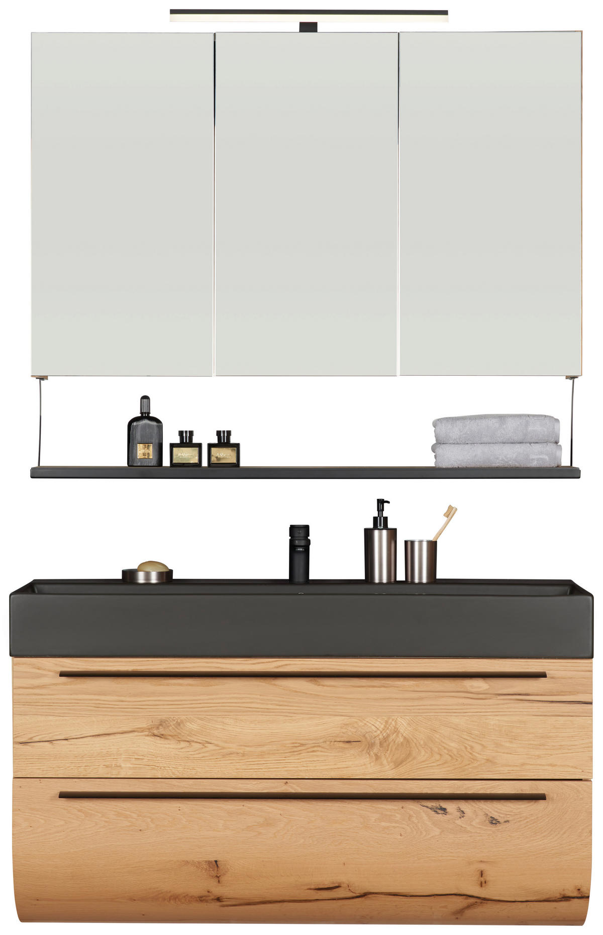 BADEZIMMER 120 cm  - Eichefarben/Schwarz, Modern, Glas/Holz (120cm) - Dieter Knoll