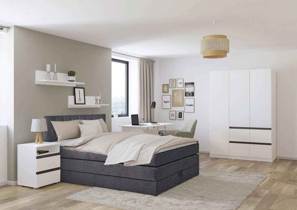 BOXSPRINGBETT 120/200 cm  in Anthrazit  - Anthrazit/Schwarz, Design, Kunststoff/Textil (120/200cm) - Xora