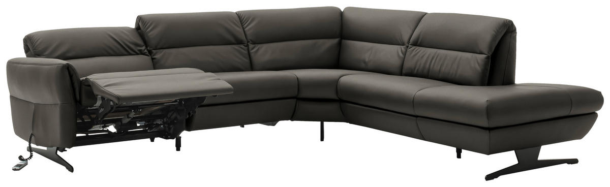 ECKSOFA Dunkelgrau Echtleder  - Dunkelgrau/Schwarz, Design, Leder/Metall (286/258cm) - Schöner Wohnen