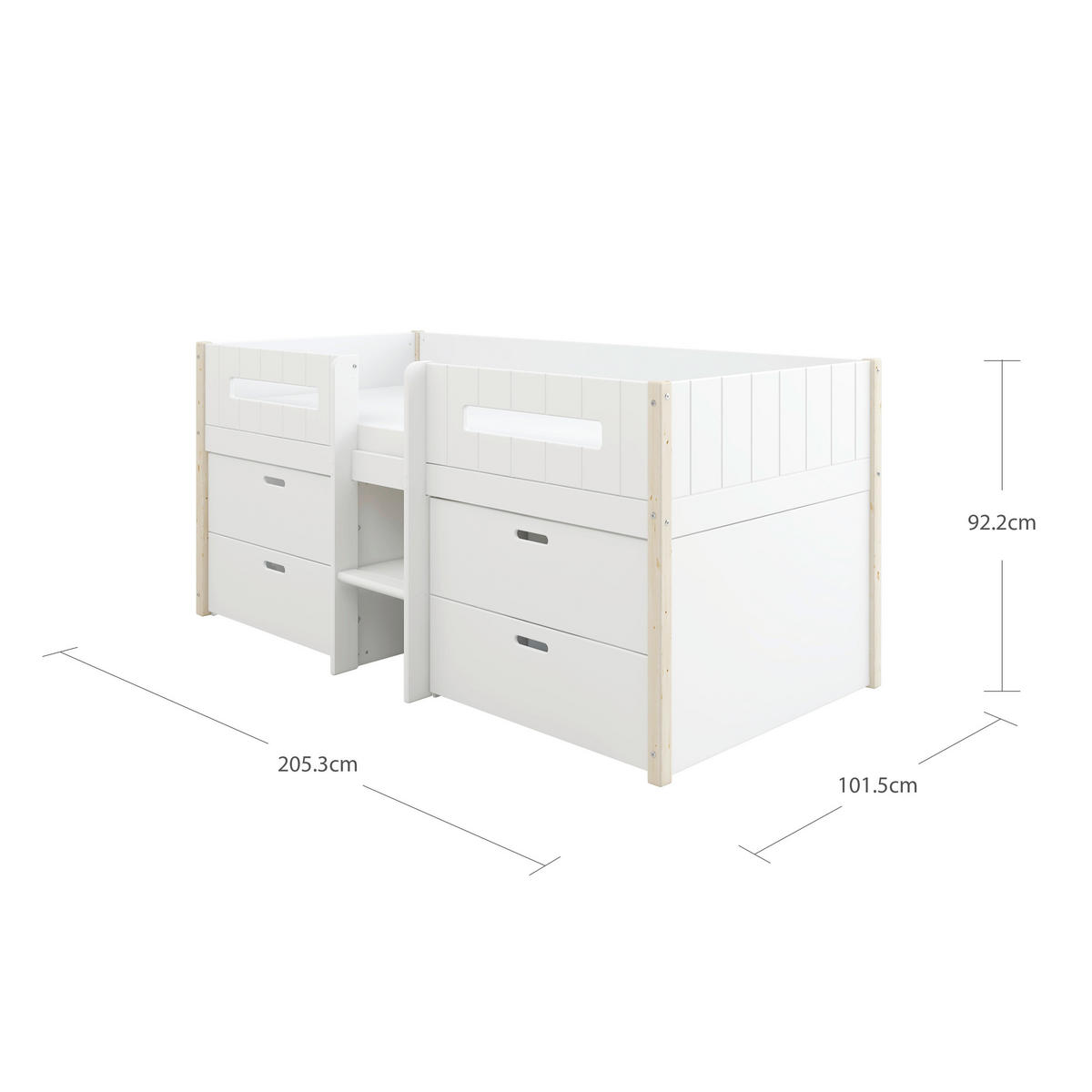 HOCHBETT 90/200 cm,  in Absturzsicherung, Rollrost, Bettschublade  - Weiß/Kieferfarben, MODERN, Holz (90/200cm) - Chameo