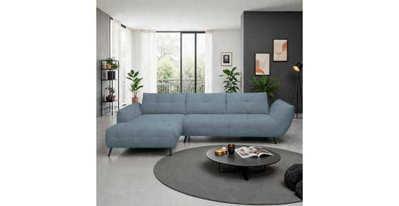 ECKSOFA Blaugrau Chenille Armlehnenkissen, Rücken echt, Sitztiefenverstellung  - Blaugrau/Schwarz, KONVENTIONELL, Textil/Metall (215/313cm) - Hom`in