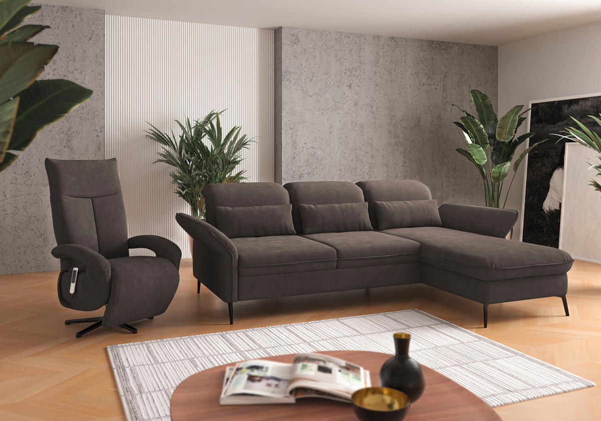 ECKSOFA in Flachgewebe Graphitfarben  - Schwarz/Graphitfarben, Konventionell, Textil/Metall (264/198cm) - Sit & More