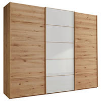SCHWEBETÜRENSCHRANK in Weiss, Eiche Bianco  - Eiche Bianco/Weiss, Natur, Glas/Holz (250/236/67cm) - Linea Natura
