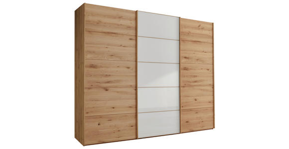 SCHWEBETÜRENSCHRANK 250/236/67 cm 3-türig Weiß, Eiche Bianco - Eiche Bianco/Weiß, Natur, Glas/Holz (250/236/67cm) - Linea Natura