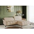 ECKSOFA Beige Flachgewebe Rücken echt, Kopfteilverstellung, Sitztiefenverstellung  - Beige/Schwarz, KONVENTIONELL, Textil/Metall (272/175cm) - Carryhome