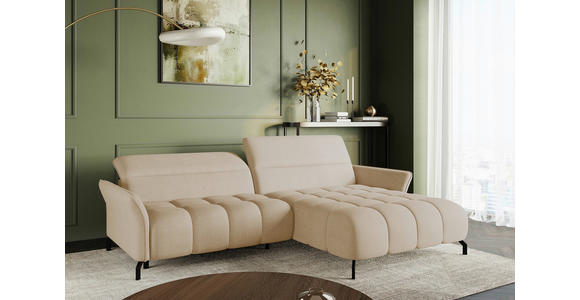 ECKSOFA Beige Flachgewebe Rücken echt, Kopfteilverstellung, Sitztiefenverstellung  - Beige/Schwarz, KONVENTIONELL, Textil/Metall (272/175cm) - Carryhome